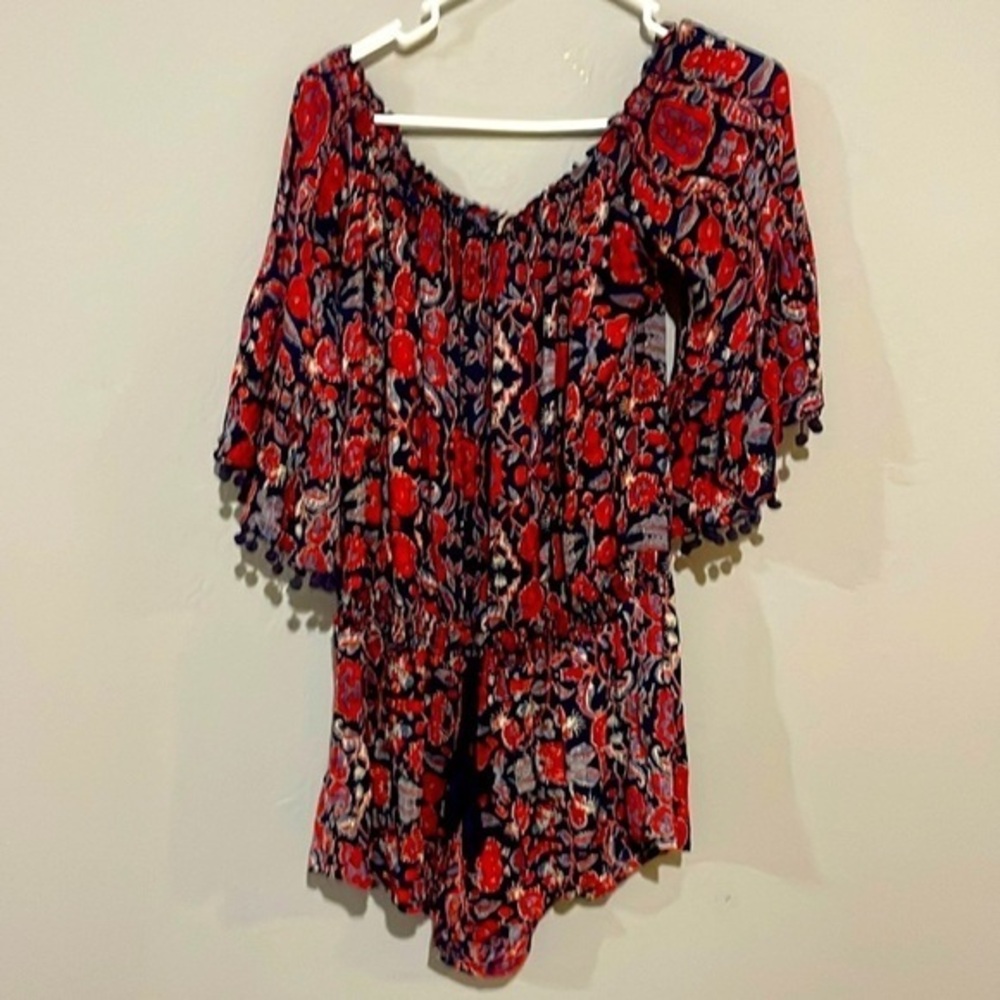 Anthropologie Raga Sz small romper cinch waist with tie off shoulder